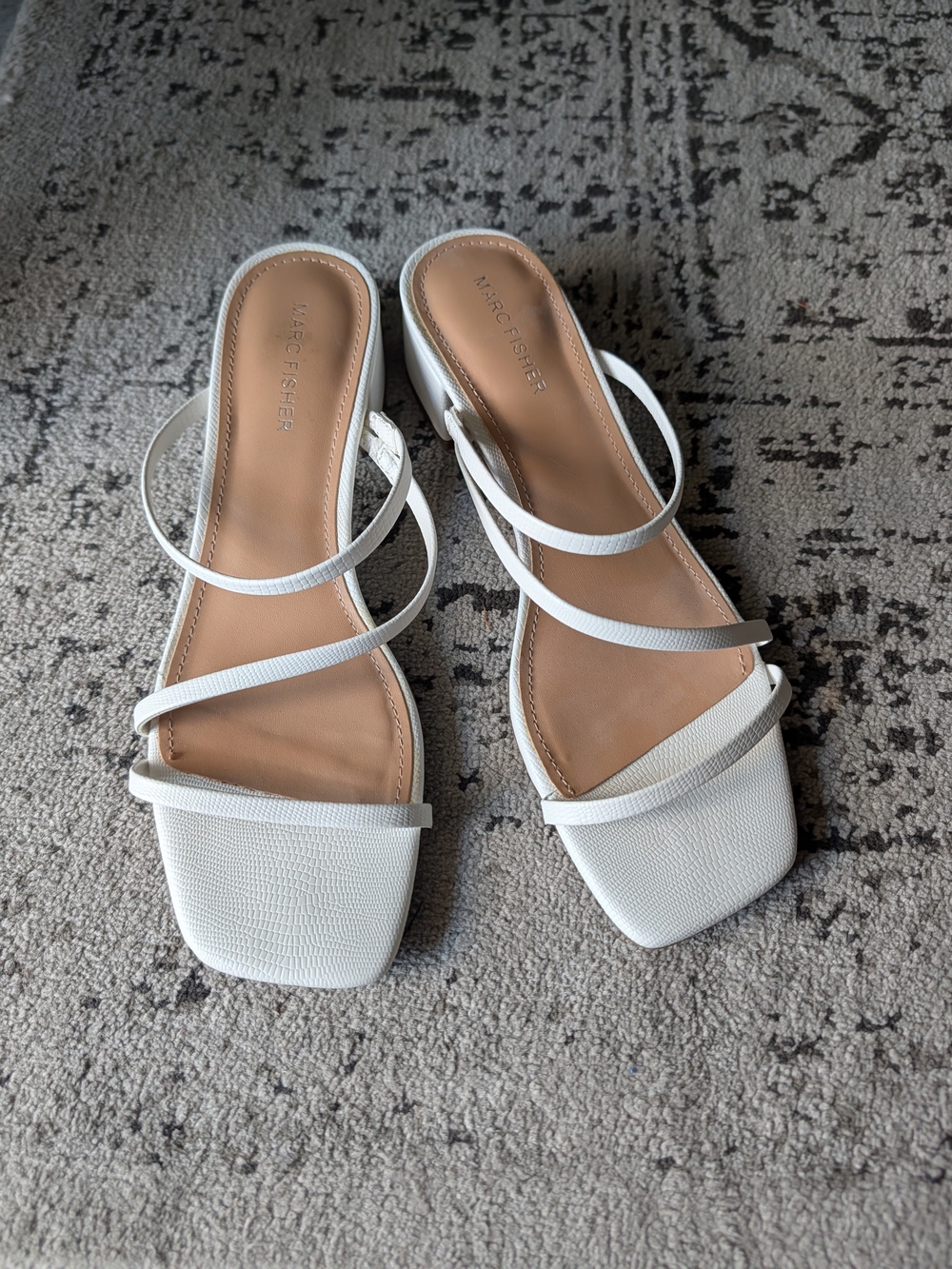 Marc Fisher Off-White Multi-Strap Square Toe Slide Sandal SZ 8.5